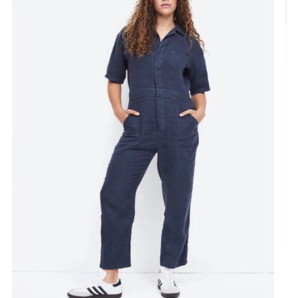 NWT Mate the Label Navy Linen Short Sleeve Jumpsuit XS